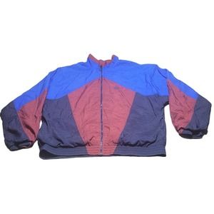 Vintage 90s Nike Mosaic Windbreaker Jacket XL Maroon BLue w/ Poly-Cotton Liner